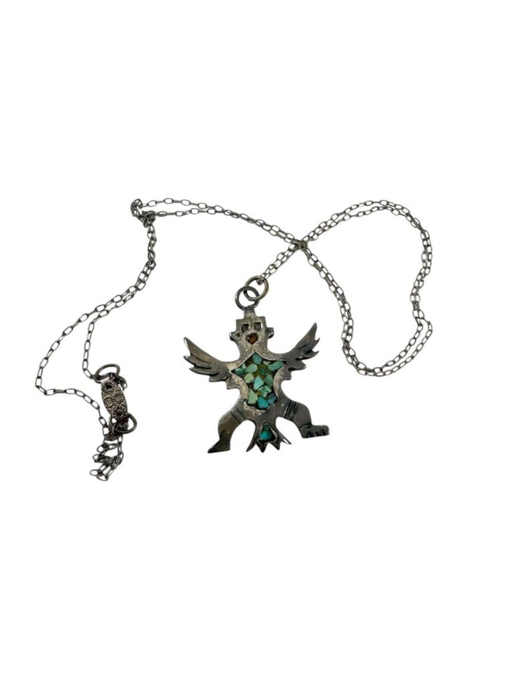 Zuni Knifewing Kachina Sterling Turquoise Necklace Native American Vintage 1960s